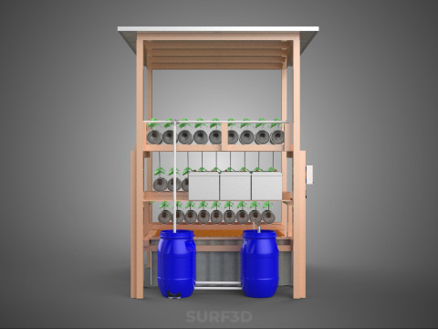 SOLAR PANEL POWERED IOT HYDROPONIC PLANT BOTTLE CONTAINER POND 3D Model