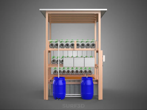 SOLAR PANEL POWERED IOT HYDROPONIC PLANT BOTTLE CONTAINER POND 3D Model