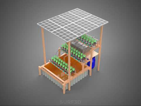 SOLAR PANEL POWERED IOT HYDROPONIC PLANT BOTTLE CONTAINER POND 3D Model
