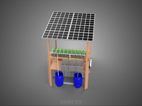 SOLAR PANEL POWERED IOT HYDROPONIC PLANT BOTTLE CONTAINER POND 3D Model