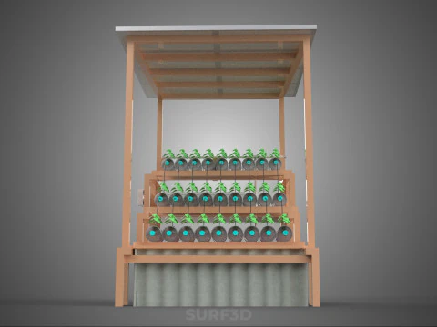 SOLAR PANEL POWERED IOT HYDROPONIC PLANT BOTTLE CONTAINER POND 3D Model