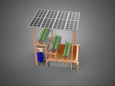 SOLAR PANEL POWERED IOT HYDROPONIC PLANT BOTTLE CONTAINER POND 3D Model
