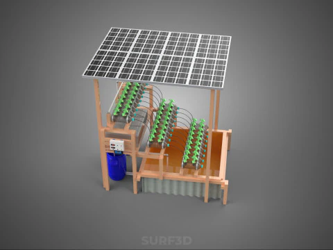 SOLAR PANEL POWERED IOT HYDROPONIC PLANT BOTTLE CONTAINER POND 3D Model