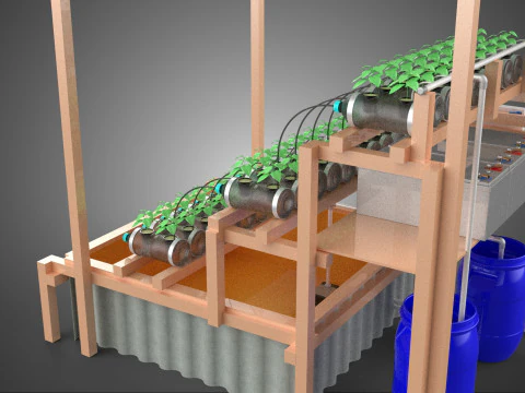 SOLAR PANEL POWERED IOT HYDROPONIC PLANT BOTTLE CONTAINER POND 3D Model