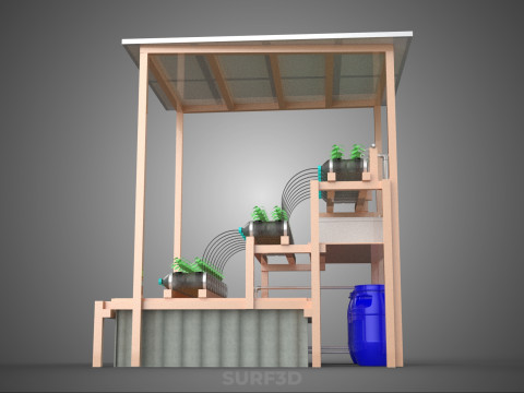 SOLAR PANEL POWERED IOT HYDROPONIC PLANT BOTTLE CONTAINER POND 3D Model