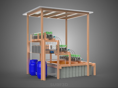 SOLAR PANEL POWERED IOT HYDROPONIC PLANT BOTTLE CONTAINER POND 3D Model