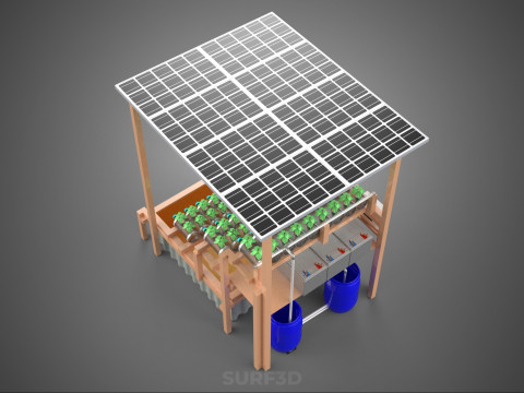 SOLAR PANEL POWERED IOT HYDROPONIC PLANT BOTTLE CONTAINER POND 3D Model