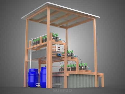 SOLAR PANEL POWERED IOT HYDROPONIC PLANT BOTTLE CONTAINER POND 3D Model