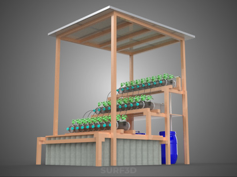 SOLAR PANEL POWERED IOT HYDROPONIC PLANT BOTTLE CONTAINER POND 3D Model