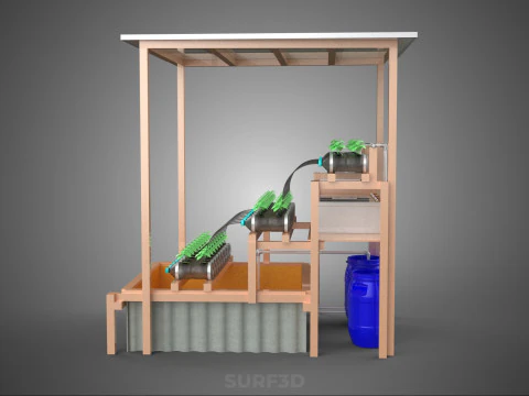 SOLAR PANEL POWERED IOT HYDROPONIC PLANT BOTTLE CONTAINER POND 3D Model