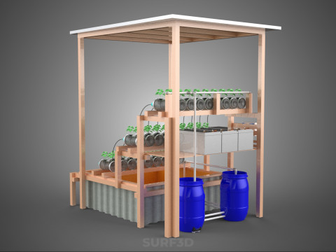 SOLAR PANEL POWERED IOT HYDROPONIC PLANT BOTTLE CONTAINER POND 3D Model
