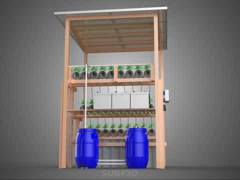 SOLAR PANEL POWERED IOT HYDROPONIC PLANT BOTTLE CONTAINER POND 3D Model