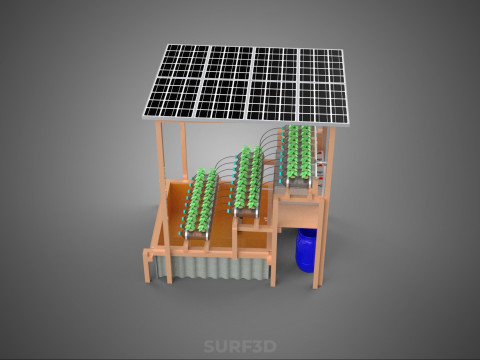 SOLAR PANEL POWERED IOT HYDROPONIC PLANT BOTTLE CONTAINER POND 3D Model