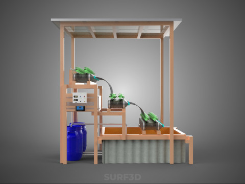 SOLAR PANEL POWERED IOT HYDROPONIC PLANT BOTTLE CONTAINER POND 3D Model