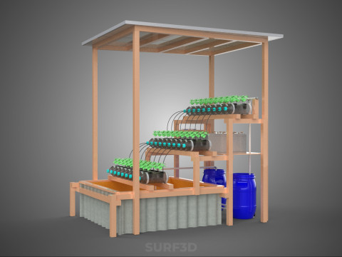 SOLAR PANEL POWERED IOT HYDROPONIC PLANT BOTTLE CONTAINER POND 3D Model