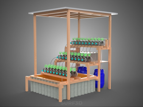 SOLAR PANEL POWERED IOT HYDROPONIC PLANT BOTTLE CONTAINER POND 3D Model