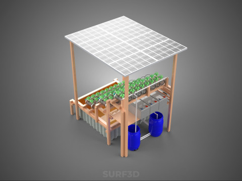 SOLAR PANEL POWERED IOT HYDROPONIC PLANT BOTTLE CONTAINER POND 3D Model