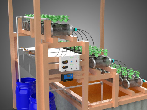SOLAR PANEL POWERED IOT HYDROPONIC PLANT BOTTLE CONTAINER POND 3D Model