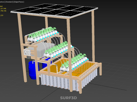 SOLAR PANEL POWERED IOT HYDROPONIC PLANT BOTTLE CONTAINER POND 3D Model