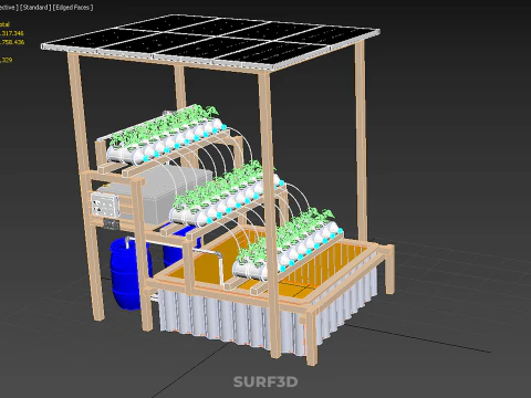 SOLAR PANEL POWERED IOT HYDROPONIC PLANT BOTTLE CONTAINER POND 3D Model