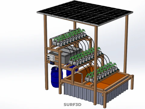 SOLAR PANEL POWERED IOT HYDROPONIC PLANT BOTTLE CONTAINER POND 3D Model