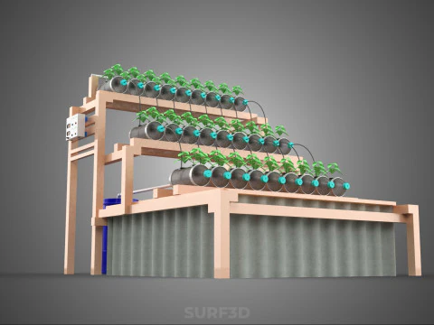 IOT CONTROL HYDROPONIC PLANT PLASTIC WATER BOTTLE CONTAINER POND 3D Model