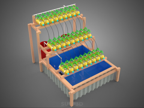 БОЧКА ДЛЯ ПЛАСТИКОВОЙ ВОДЫ, МИНЕРАЛЬНЫЕ БУТЫЛКИ, ГИДРОПОНИЧЕСКИЙ БЕСЗЕМНЕННЫЙ ГОРШЕЧНЫЙ ЗАВОД 3D Модель