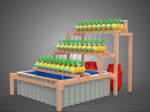 БОЧКА ДЛЯ ПЛАСТИКОВОЙ ВОДЫ, МИНЕРАЛЬНЫЕ БУТЫЛКИ, ГИДРОПОНИЧЕСКИЙ БЕСЗЕМНЕННЫЙ ГОРШЕЧНЫЙ ЗАВОД 3D Модель