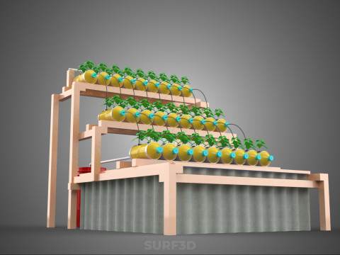 БОЧКА ДЛЯ ПЛАСТИКОВОЙ ВОДЫ, МИНЕРАЛЬНЫЕ БУТЫЛКИ, ГИДРОПОНИЧЕСКИЙ БЕСЗЕМНЕННЫЙ ГОРШЕЧНЫЙ ЗАВОД 3D Модель