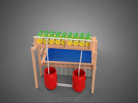 БОЧКА ДЛЯ ПЛАСТИКОВОЙ ВОДЫ, МИНЕРАЛЬНЫЕ БУТЫЛКИ, ГИДРОПОНИЧЕСКИЙ БЕСЗЕМНЕННЫЙ ГОРШЕЧНЫЙ ЗАВОД 3D Модель