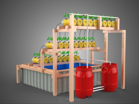 БОЧКА ДЛЯ ПЛАСТИКОВОЙ ВОДЫ, МИНЕРАЛЬНЫЕ БУТЫЛКИ, ГИДРОПОНИЧЕСКИЙ БЕСЗЕМНЕННЫЙ ГОРШЕЧНЫЙ ЗАВОД 3D Модель