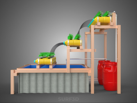 БОЧКА ДЛЯ ПЛАСТИКОВОЙ ВОДЫ, МИНЕРАЛЬНЫЕ БУТЫЛКИ, ГИДРОПОНИЧЕСКИЙ БЕСЗЕМНЕННЫЙ ГОРШЕЧНЫЙ ЗАВОД 3D Модель