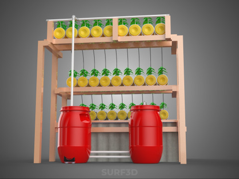 БОЧКА ДЛЯ ПЛАСТИКОВОЙ ВОДЫ, МИНЕРАЛЬНЫЕ БУТЫЛКИ, ГИДРОПОНИЧЕСКИЙ БЕСЗЕМНЕННЫЙ ГОРШЕЧНЫЙ ЗАВОД 3D Модель