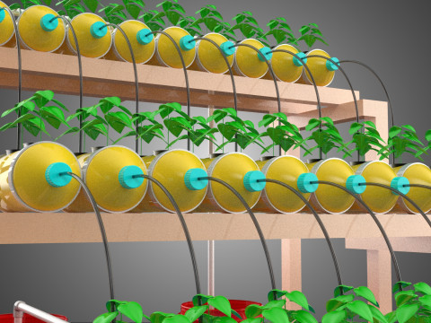 БОЧКА ДЛЯ ПЛАСТИКОВОЙ ВОДЫ, МИНЕРАЛЬНЫЕ БУТЫЛКИ, ГИДРОПОНИЧЕСКИЙ БЕСЗЕМНЕННЫЙ ГОРШЕЧНЫЙ ЗАВОД 3D Модель