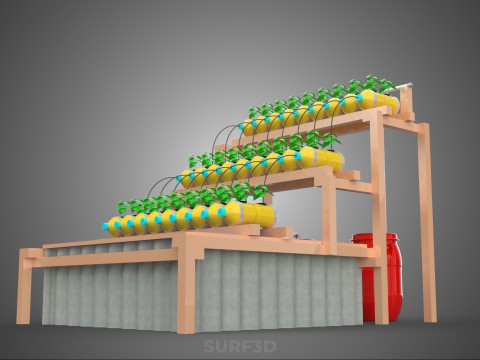 БОЧКА ДЛЯ ПЛАСТИКОВОЙ ВОДЫ, МИНЕРАЛЬНЫЕ БУТЫЛКИ, ГИДРОПОНИЧЕСКИЙ БЕСЗЕМНЕННЫЙ ГОРШЕЧНЫЙ ЗАВОД 3D Модель
