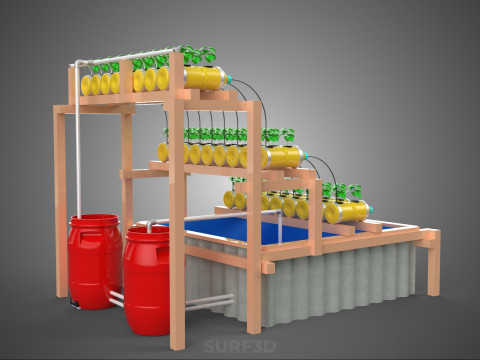 БОЧКА ДЛЯ ПЛАСТИКОВОЙ ВОДЫ, МИНЕРАЛЬНЫЕ БУТЫЛКИ, ГИДРОПОНИЧЕСКИЙ БЕСЗЕМНЕННЫЙ ГОРШЕЧНЫЙ ЗАВОД 3D Модель