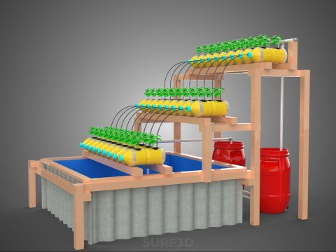 БОЧКА ДЛЯ ПЛАСТИКОВОЙ ВОДЫ, МИНЕРАЛЬНЫЕ БУТЫЛКИ, ГИДРОПОНИЧЕСКИЙ БЕСЗЕМНЕННЫЙ ГОРШЕЧНЫЙ ЗАВОД 3D Модель