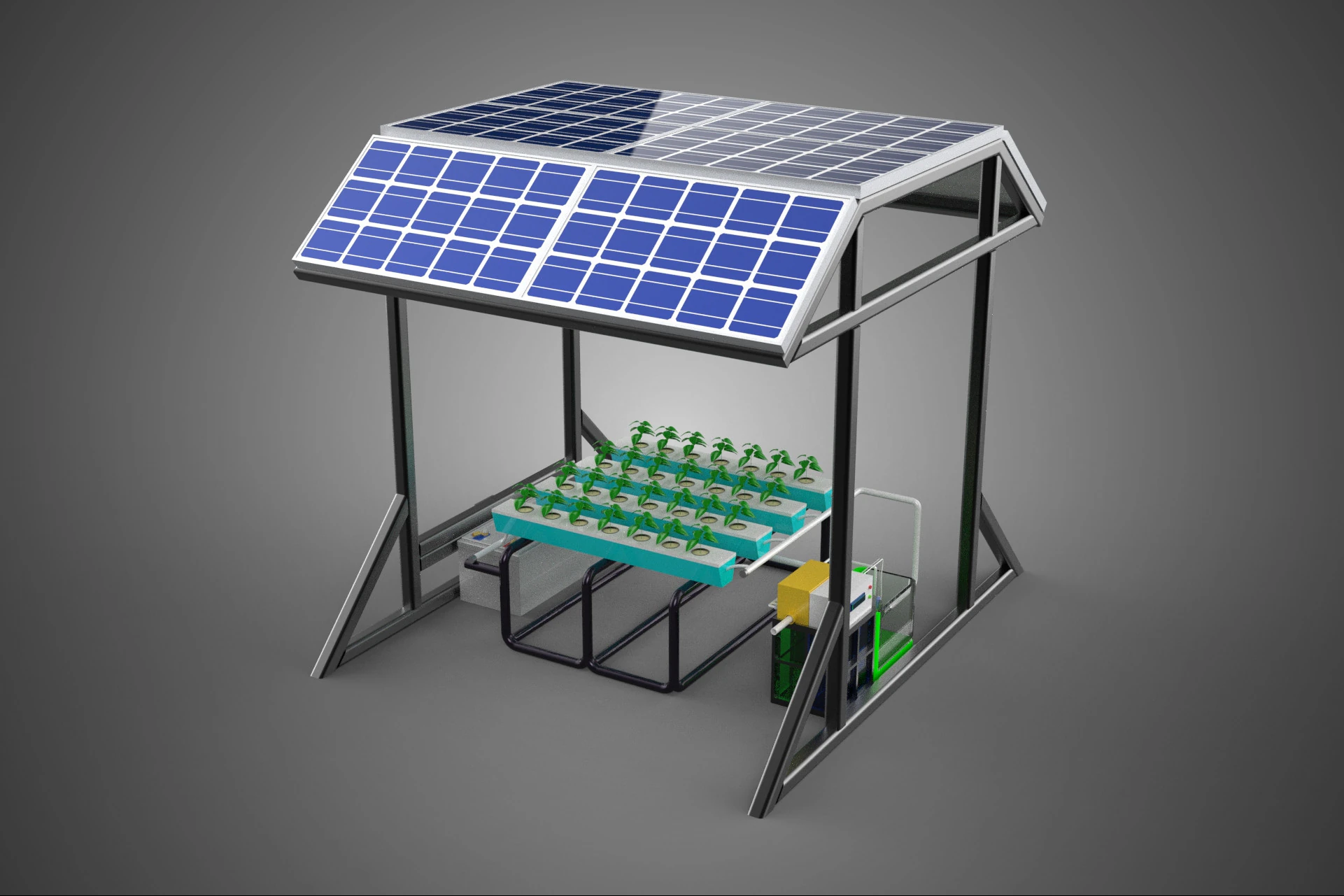 SOLAR ROOF ENERGY POWER IOT PH NUTRIENT CONTROL HYDROPONIC PLANT 3D Model .c4d .max .obj .3ds .fbx .stl .blend 