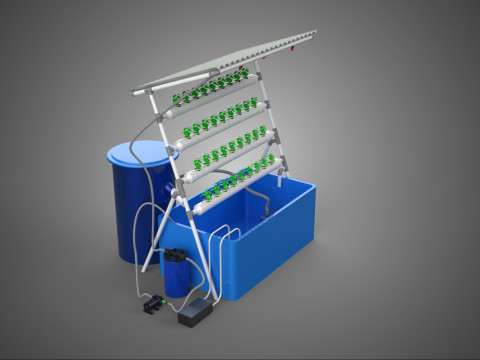 HYDROPONIC PLANT AUTO WATER CYCLE TANK PUMP NOZZLE SPRAYER FARM 3D Model