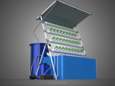 HYDROPONIC PLANT AUTO WATER CYCLE TANK PUMP NOZZLE SPRAYER FARM 3D Model