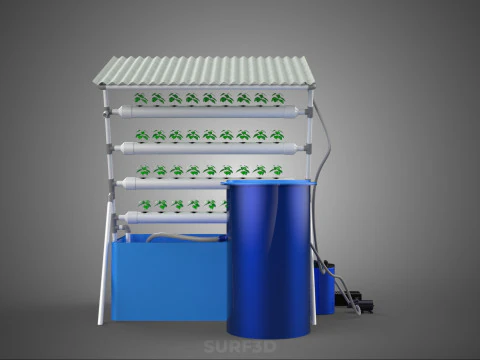 HYDROPONIC PLANT AUTO WATER CYCLE TANK PUMP NOZZLE SPRAYER FARM 3D Model