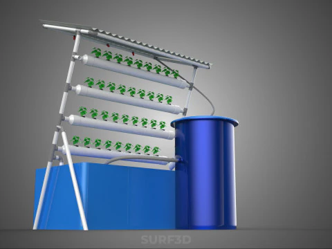 HYDROPONIC PLANT AUTO WATER CYCLE TANK PUMP NOZZLE SPRAYER FARM 3D Model