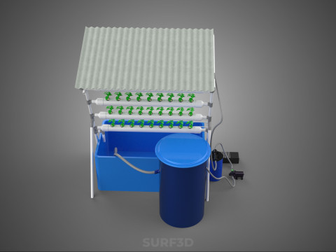 HYDROPONIC PLANT AUTO WATER CYCLE TANK PUMP NOZZLE SPRAYER FARM 3D Modell