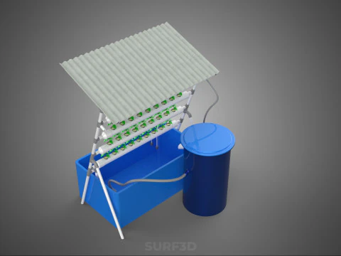 HYDROPONIC PLANT AUTO WATER CYCLE TANK PUMP NOZZLE SPRAYER FARM 3D Model