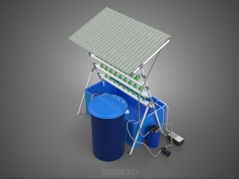 HYDROPONIC PLANT AUTO WATER CYCLE TANK PUMP NOZZLE SPRAYER FARM 3D Modell