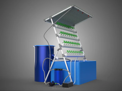HYDROPONIC PLANT AUTO WATER CYCLE TANK PUMP NOZZLE SPRAYER FARM 3D Model