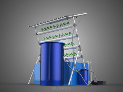 HYDROPONIC PLANT AUTO WATER CYCLE TANK PUMP NOZZLE SPRAYER FARM 3D Model