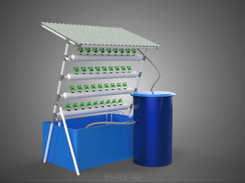 HYDROPONIC PLANT AUTO WATER CYCLE TANK PUMP NOZZLE SPRAYER FARM 3D Model