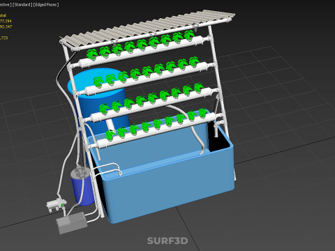 HYDROPONIC PLANT AUTO WATER CYCLE TANK PUMP NOZZLE SPRAYER FARM 3D Modell