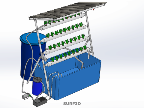 HYDROPONIC PLANT AUTO WATER CYCLE TANK PUMP NOZZLE SPRAYER FARM 3D Modell